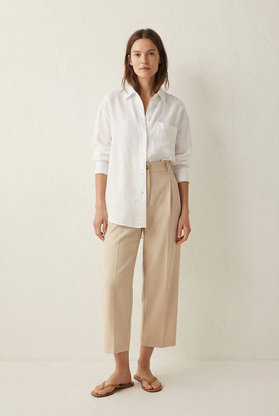 Pantalon court plissé taille basse noir beige look complet