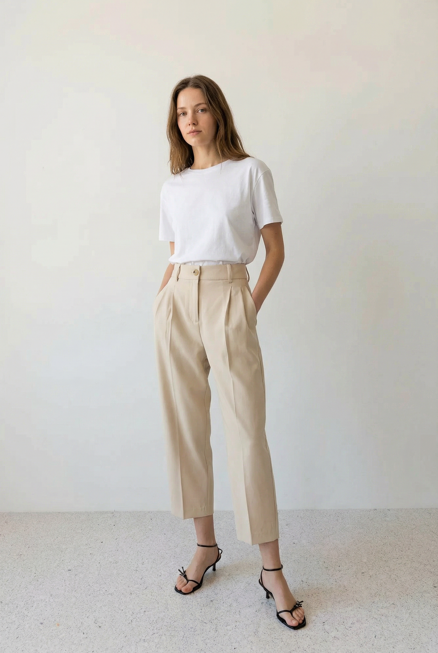 Pantalon court plissé taille basse noir beige vue 6