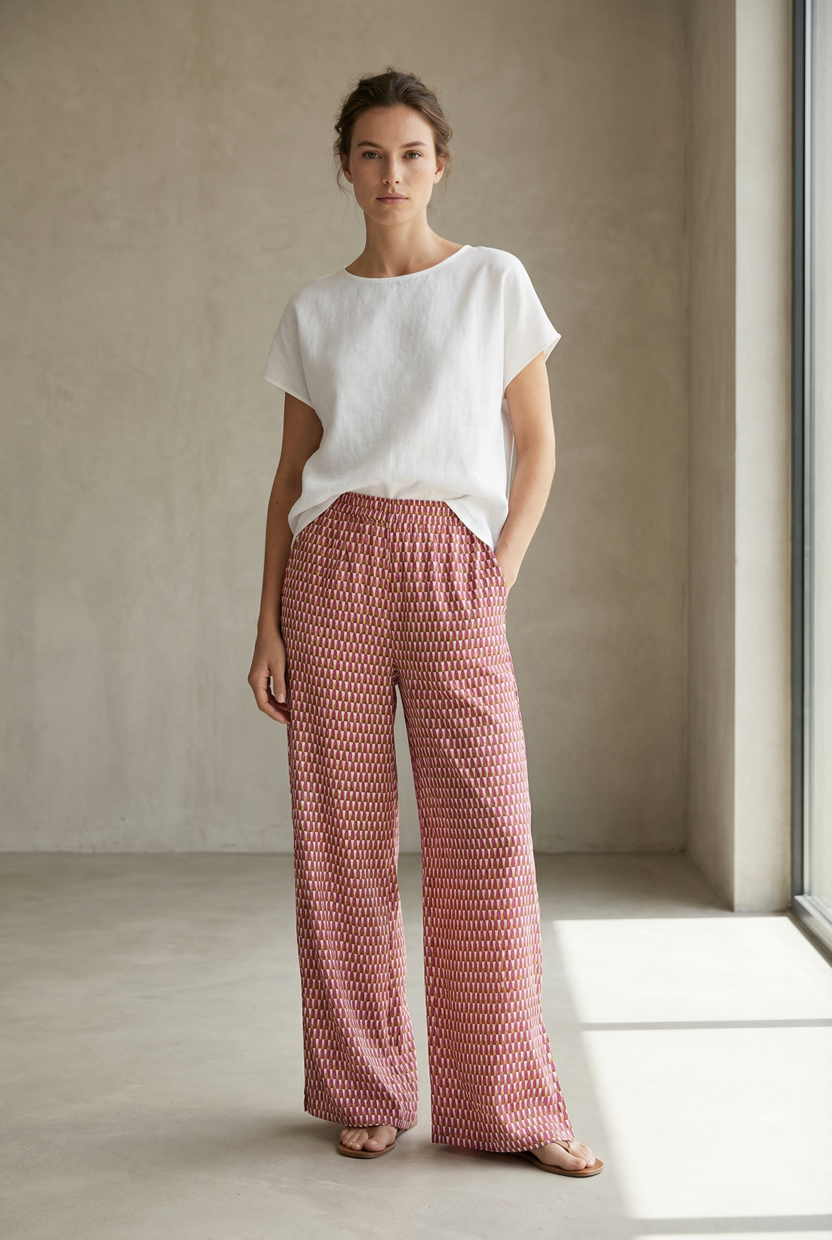 Pantalon droit taille haute en viscose
