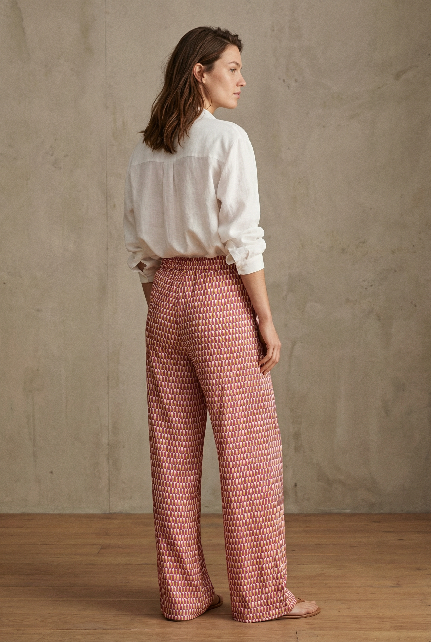 Pantalon droit taille haute en viscose