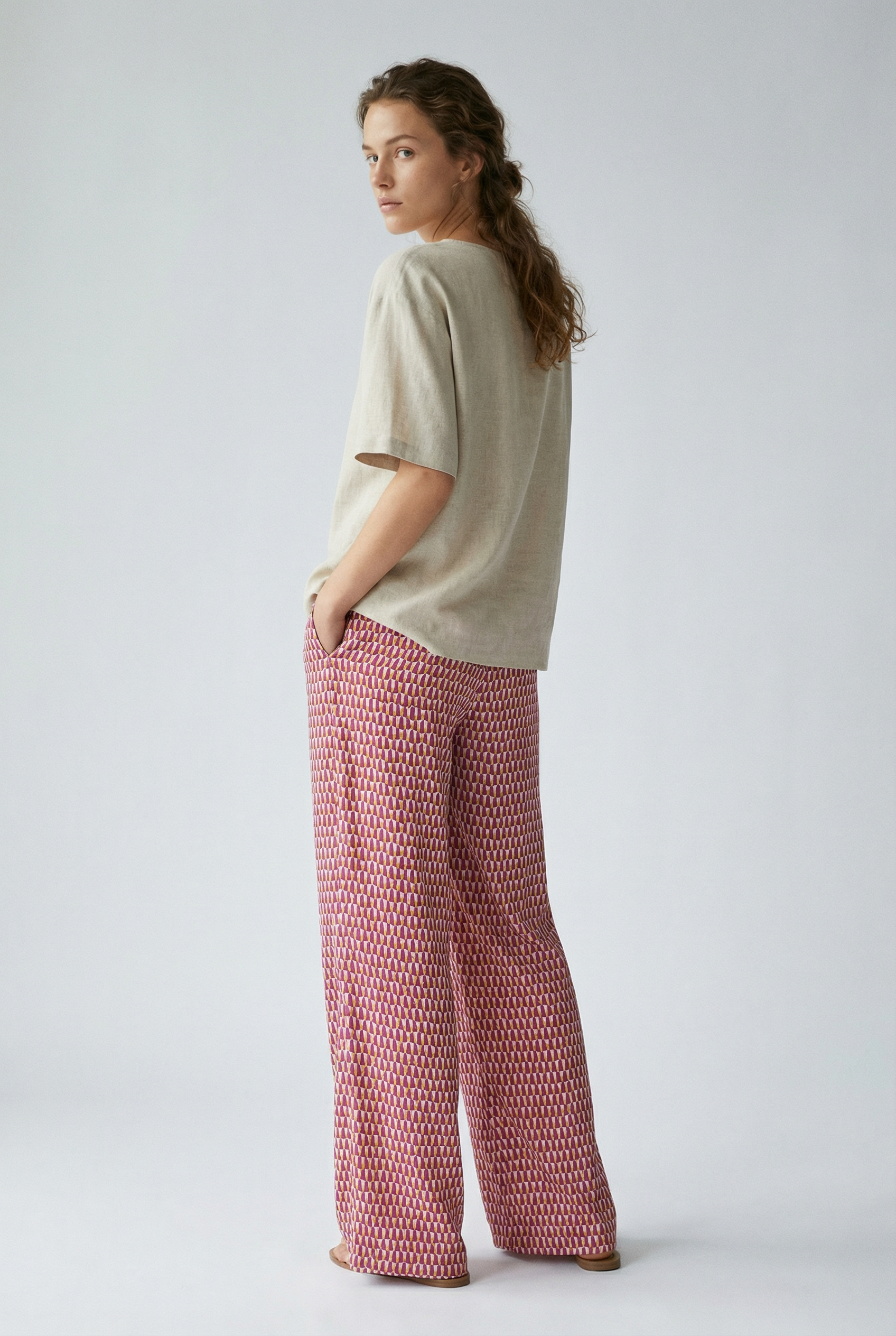 Pantalon droit taille haute en viscose