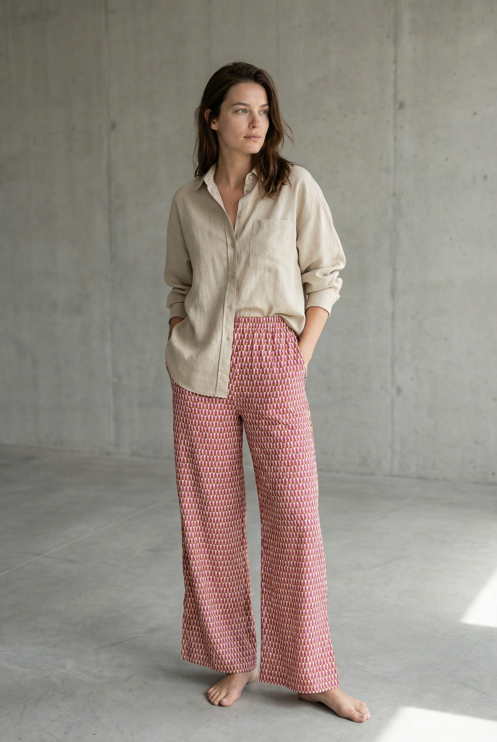 Pantalon droit taille haute en viscose