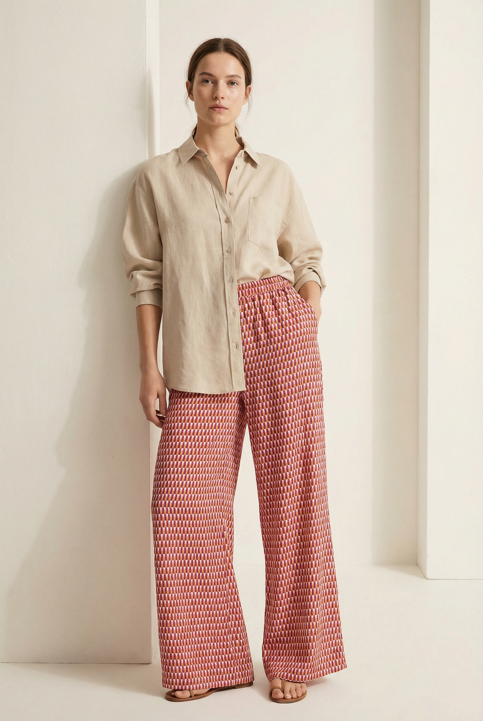 Pantalon droit taille haute en viscose