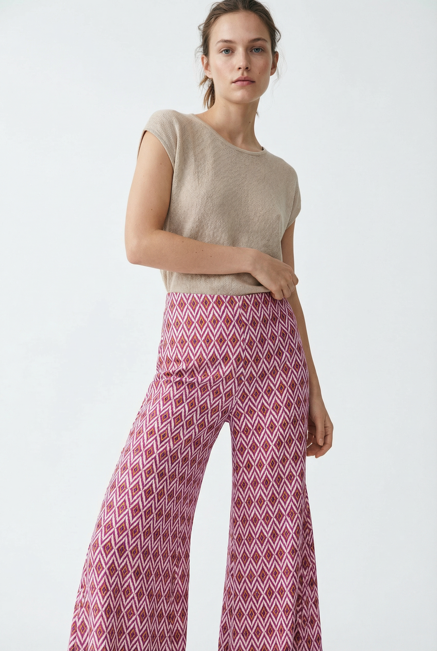 Pantalon flare taille haut viscose fluide