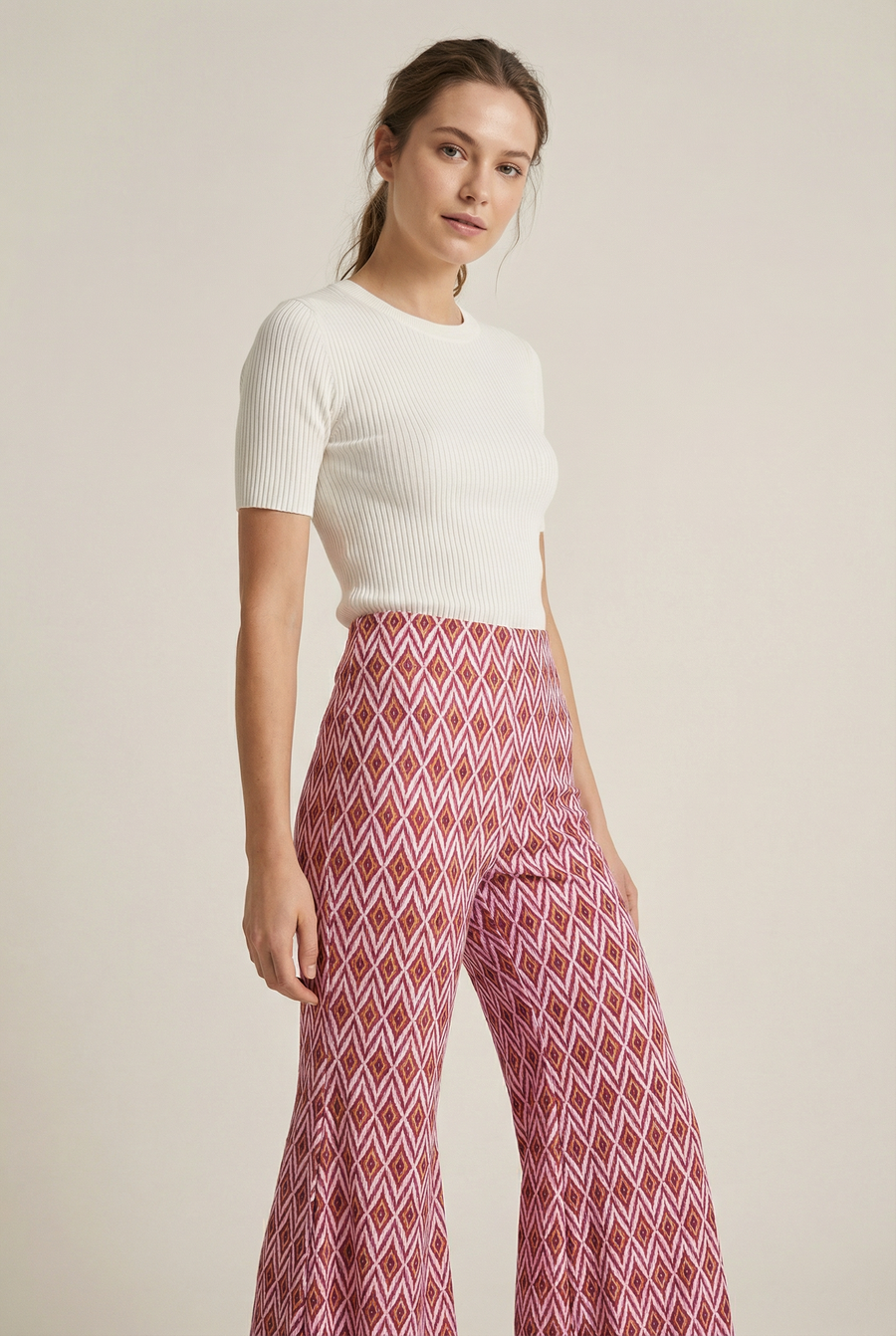 Pantalon flare taille haut viscose fluide