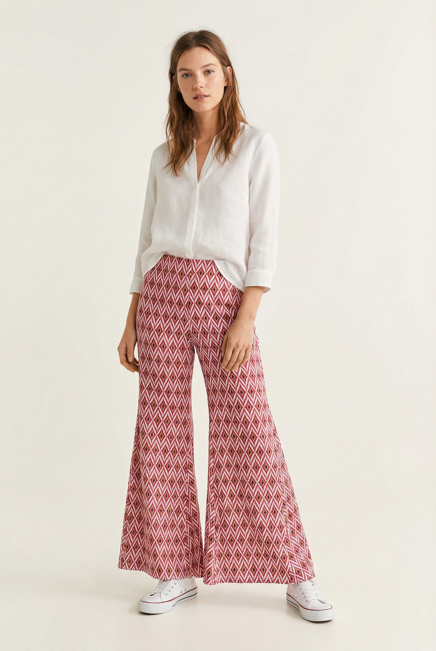 Pantalon flare taille haut viscose fluide