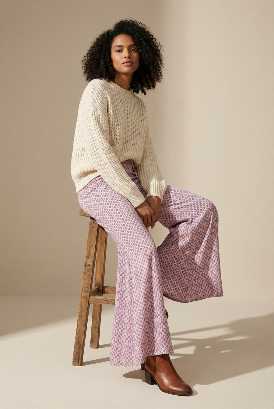 Pantalon flare taille haute en viscose