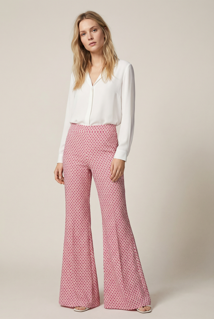 Pantalon flare taille haute en viscose