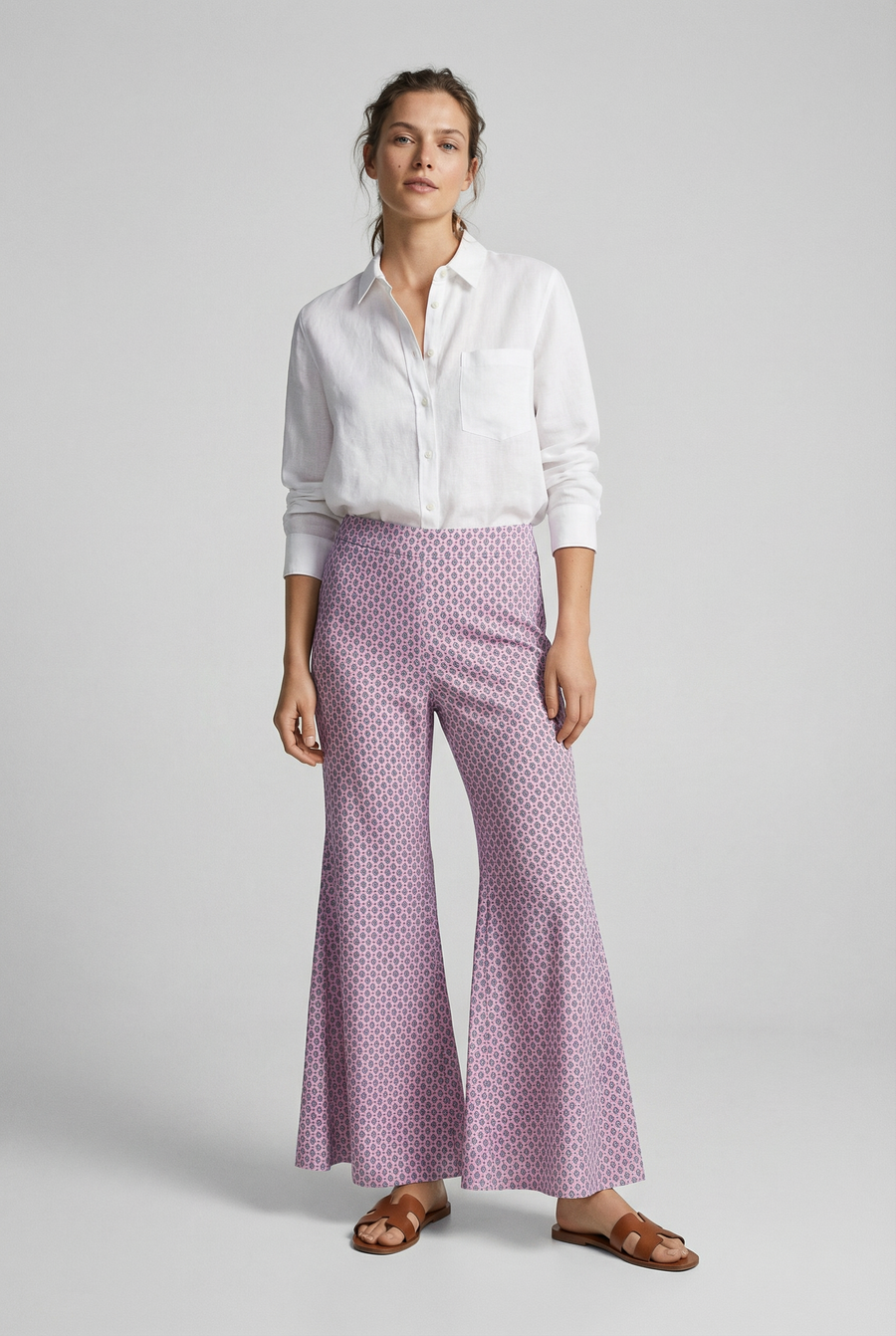 Pantalon flare taille haute en viscose