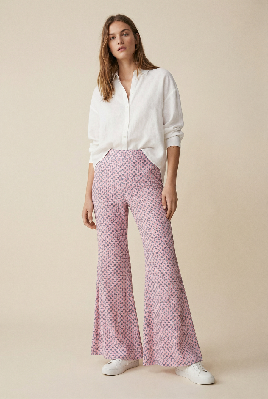 Pantalon flare taille haute en viscose