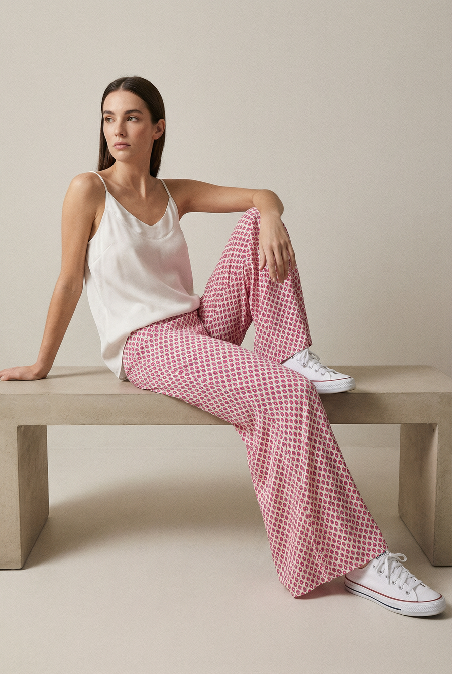 Pantalon flare taille haute en viscose