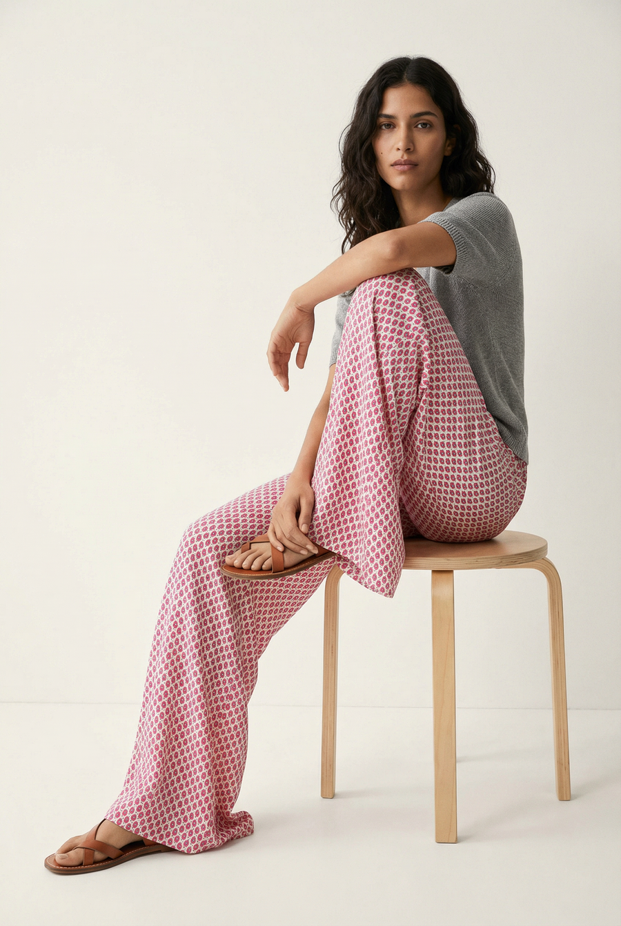 Pantalon flare taille haute en viscose