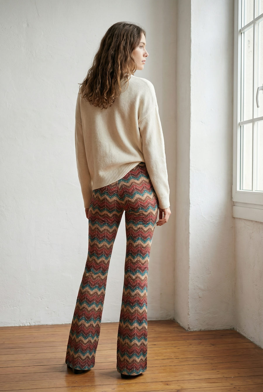 Pantalon flare taille haute fluide – Coupe évasée imprimée