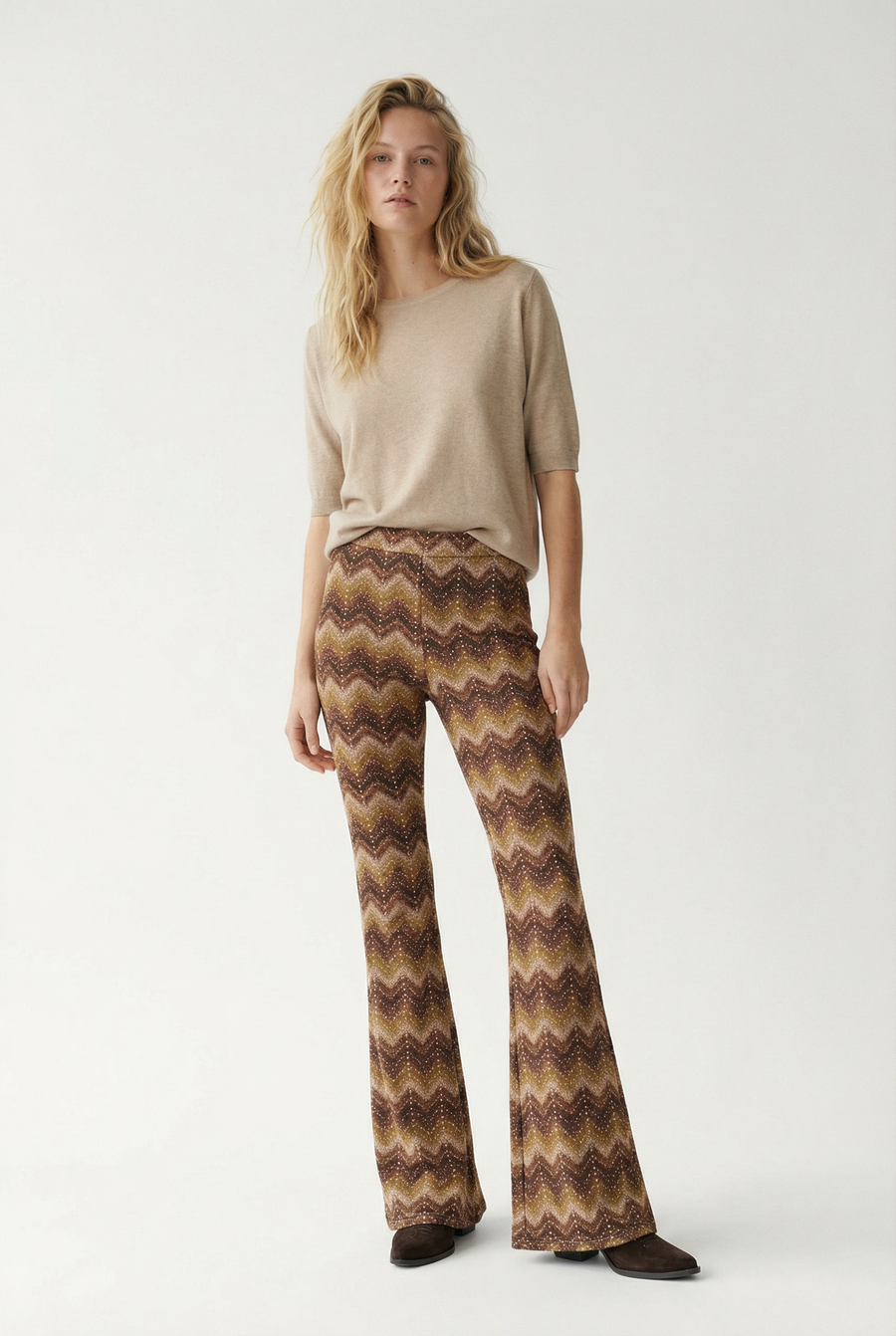 Pantalon flare taille haute fluide – Coupe évasée imprimée