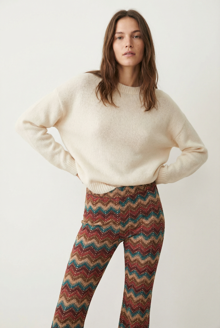 Pantalon flare taille haute fluide – Coupe évasée imprimée