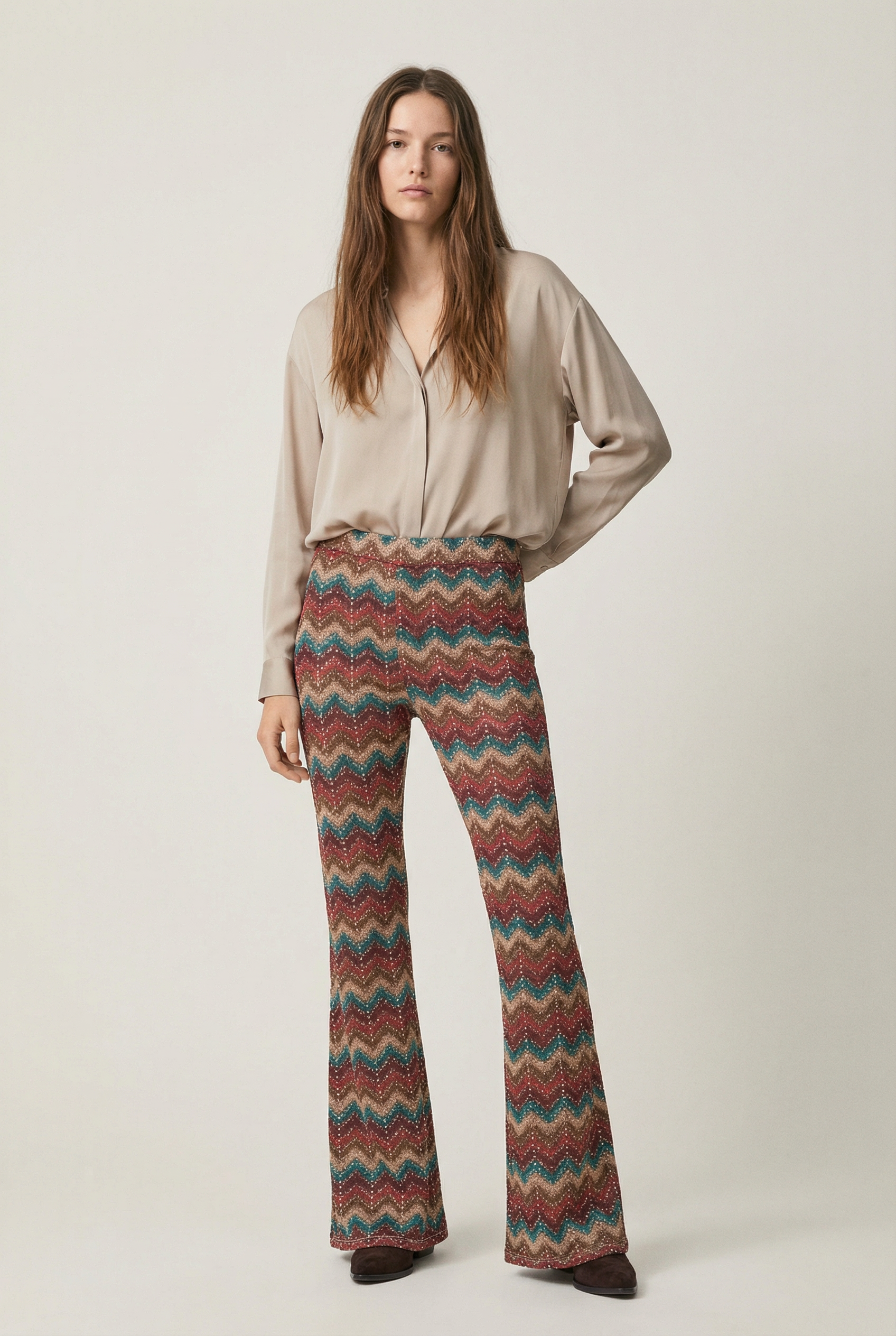 Pantalon flare taille haute fluide – Coupe évasée imprimée