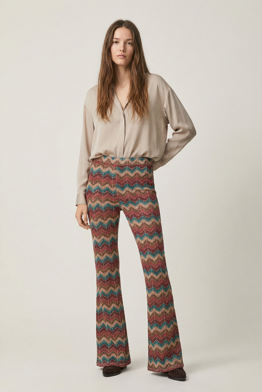 Pantalon flare taille haute fluide – Coupe évasée imprimée