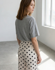 Pantalon fluide à pois noir blanc taille haute