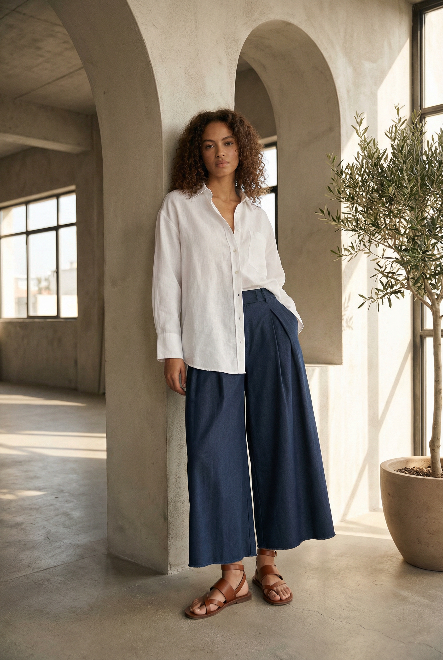 Pantalon fluide taille haute femme – coupe large élégante