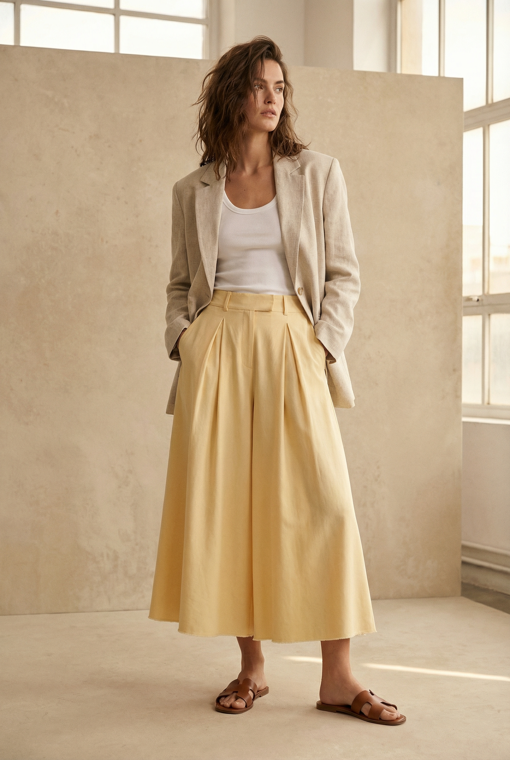 Pantalon fluide taille haute femme – coupe large élégante