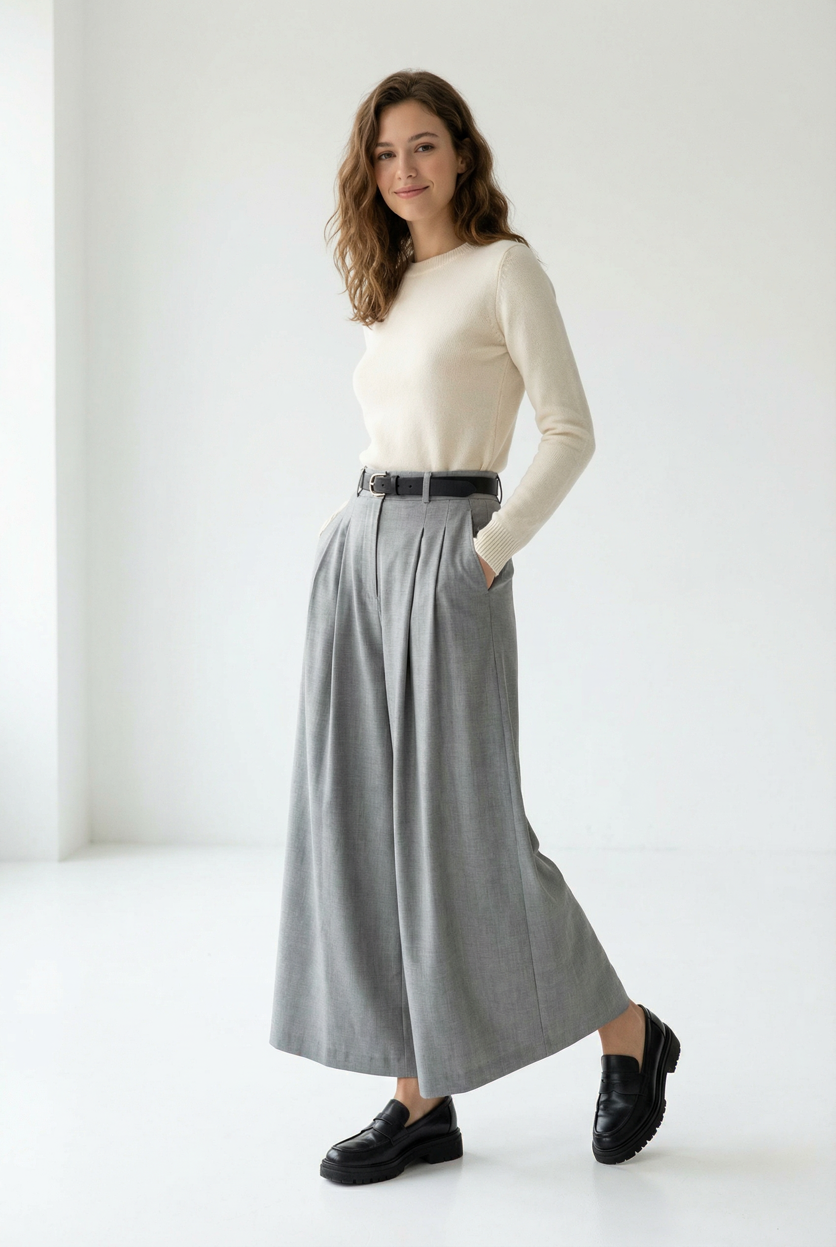 Pantalon fluide taille haute femme – coupe large élégante