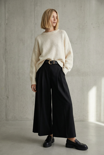 Pantalon fluide taille haute femme – coupe large élégante