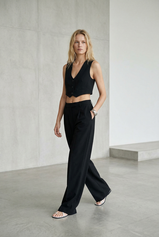 Pantalon noir fluide à pinces