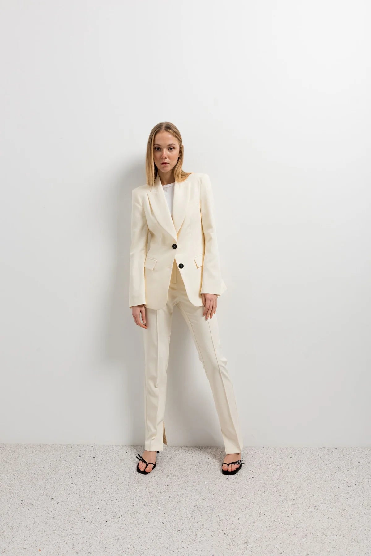 Pantalon droit élégant – Taille haute – Écru – Polyester mélangé Sapiato