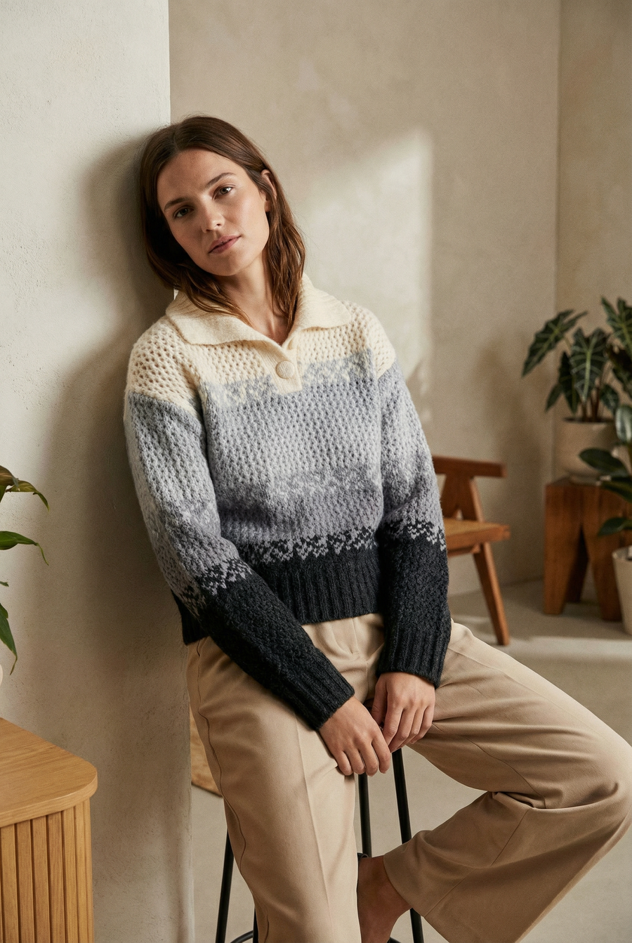 Pull polo femme en maille douce – Manches longues détail du produit