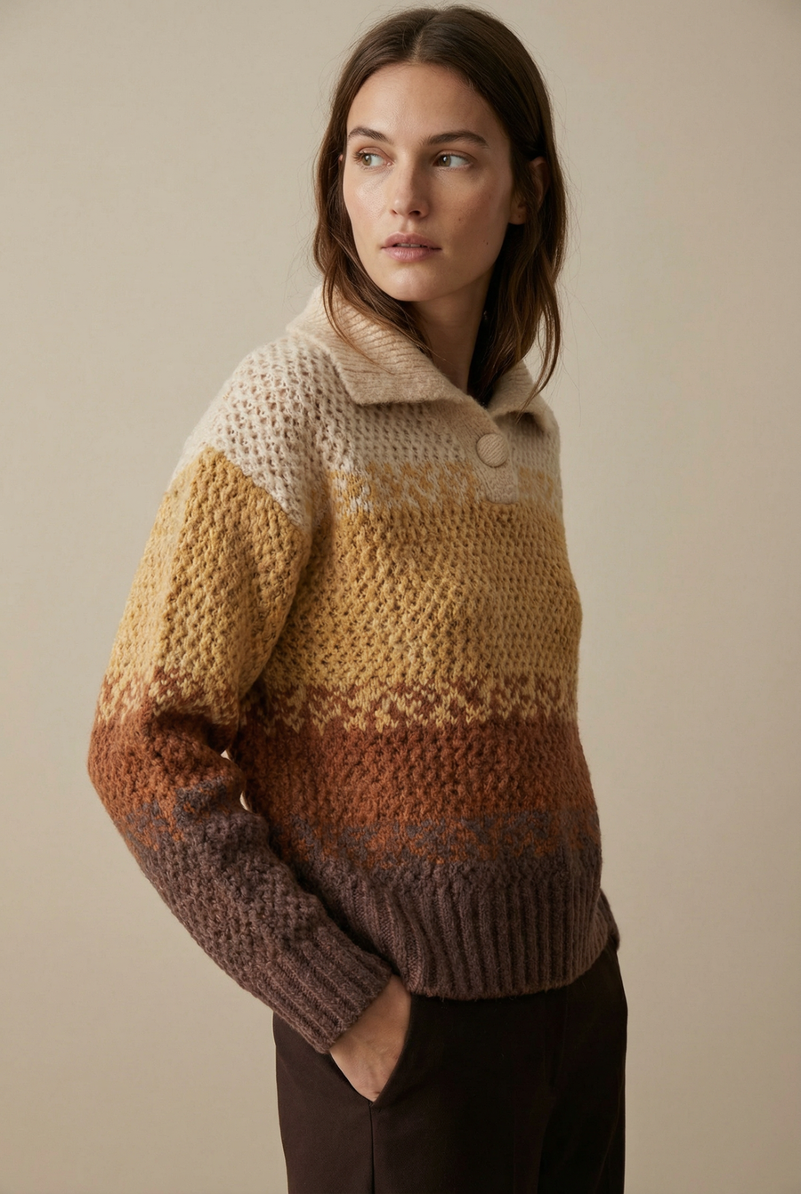 Pull polo femme en maille douce – Manches longues vue 6