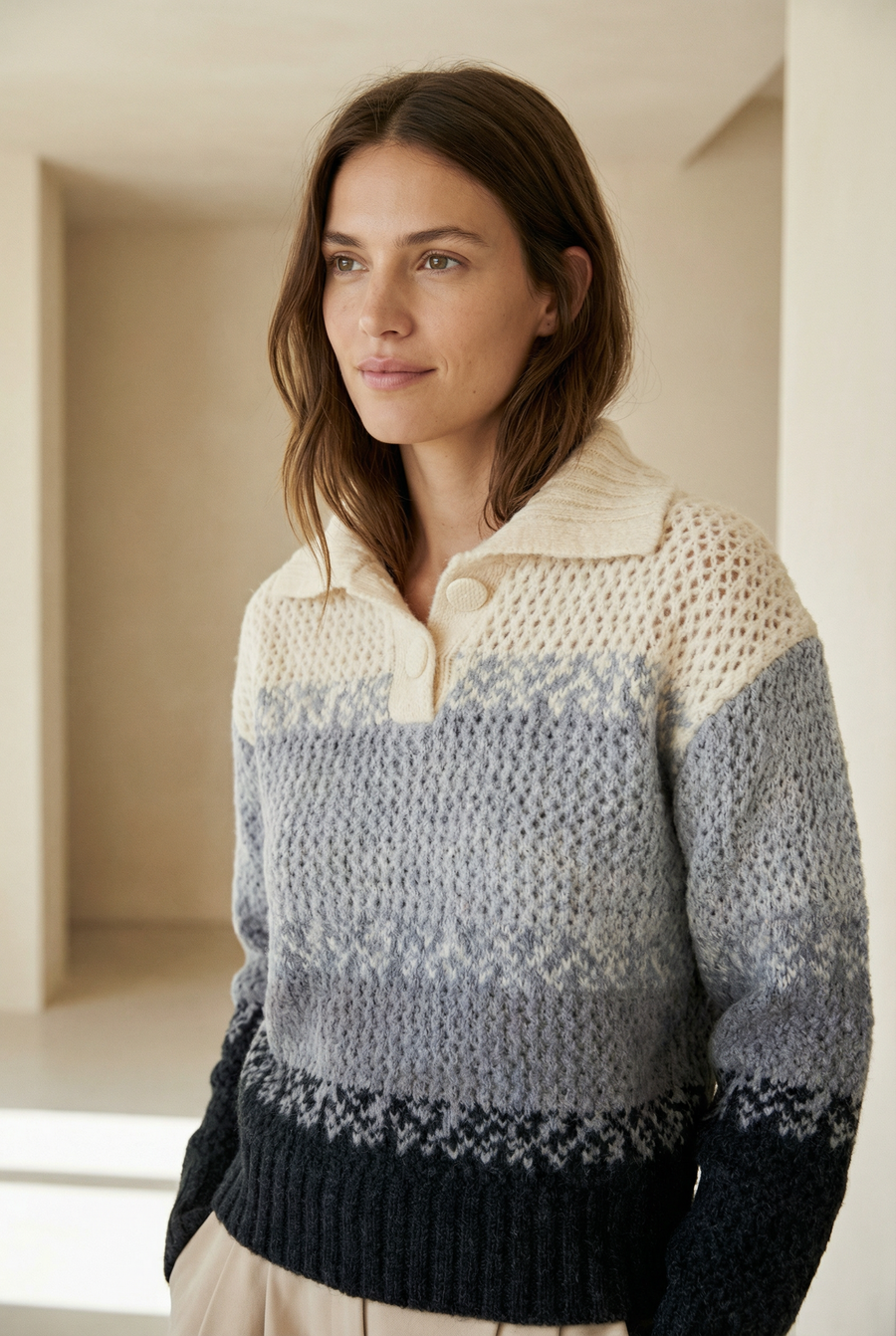 Pull polo femme en maille douce – Manches longues vue principale