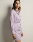 Robe Chemise Femme Courte Imprimée Violet à Rayures Graphiques, Chic et Tendance détail du produit