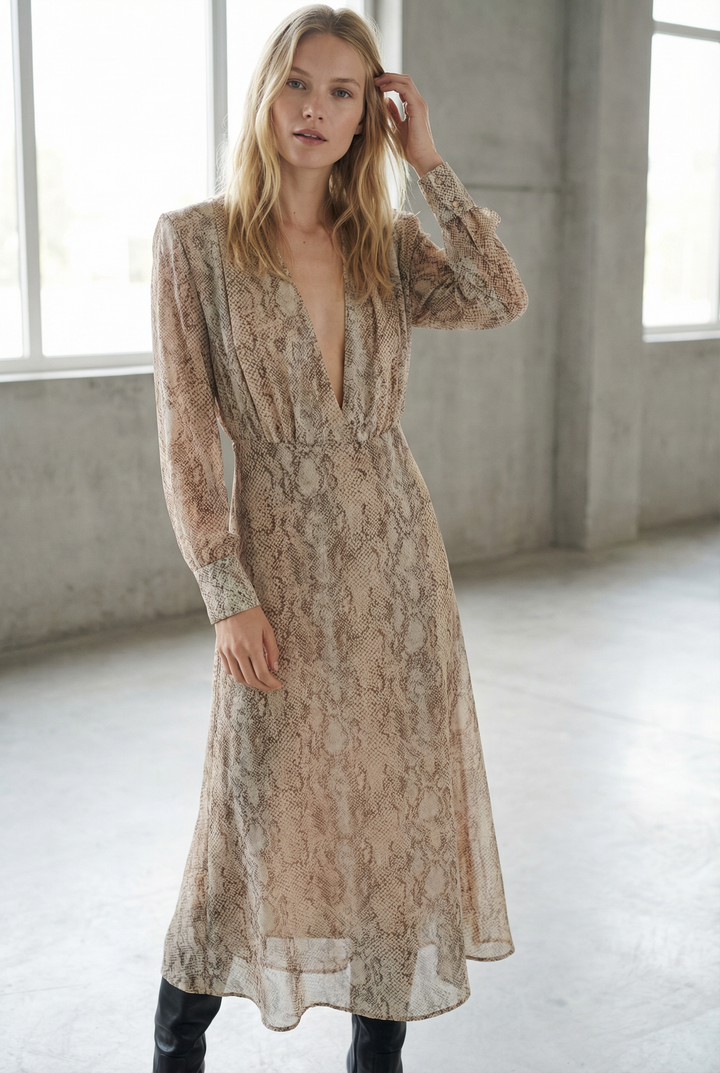 Robe Imprimé Animal Python Manches Longues
