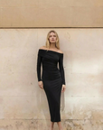 Vestido ajustado negro asimétrico de manga larga, elegante y cómodo, tallas XS-XL