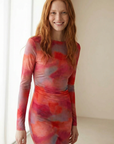 Robe Moulante Tie-Dye À Manches Longues, Dos Nu