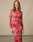 Robe Moulante Tie-Dye À Manches Longues, Dos Nu
