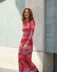 Robe Moulante Tie-Dye À Manches Longues, Dos Nu