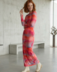 Robe Moulante Tie-Dye À Manches Longues, Dos Nu