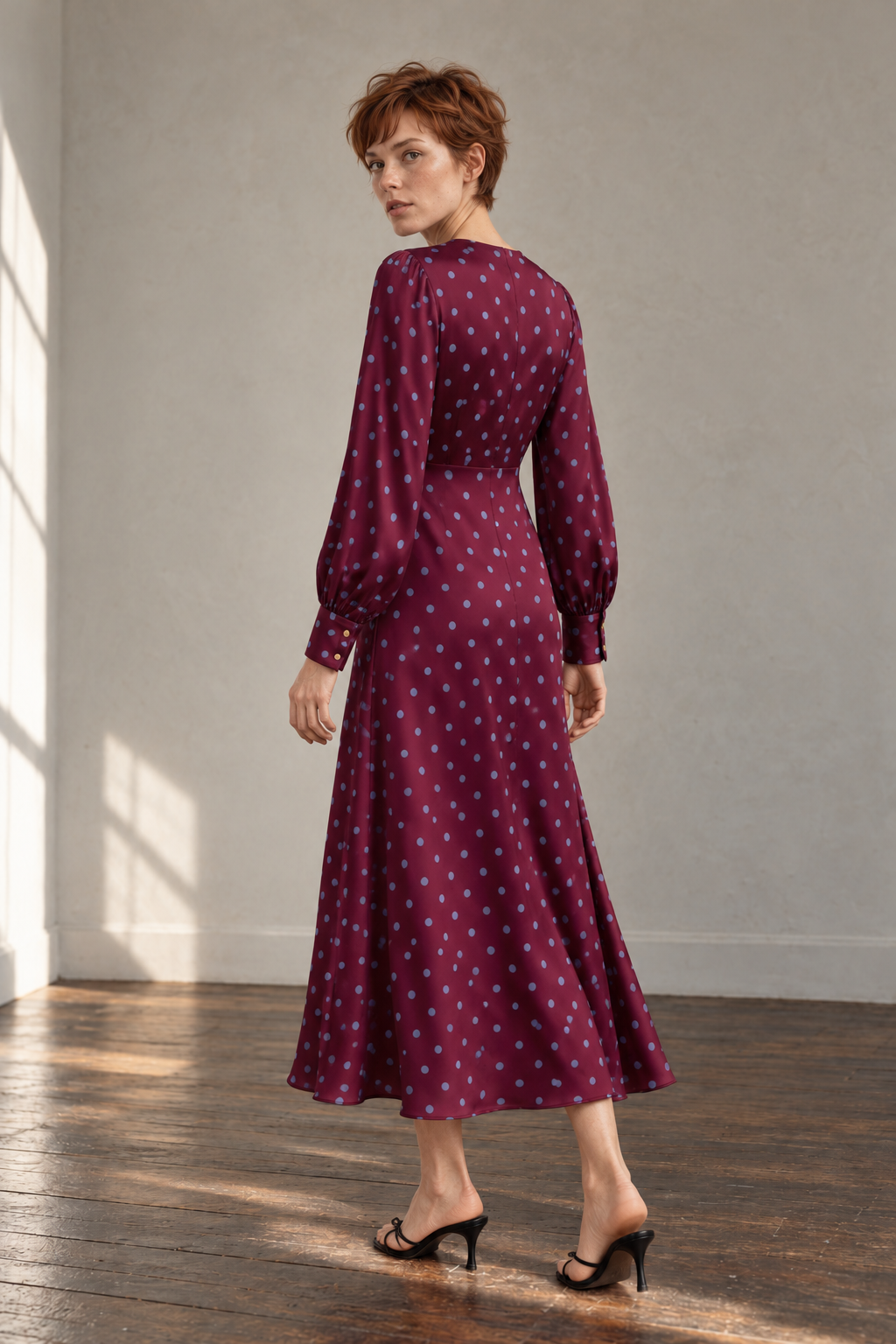 Robe à Pois Midi Manches Longues
