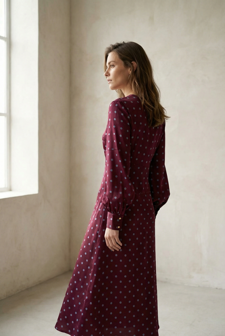 Robe à Pois Midi Manches Longues