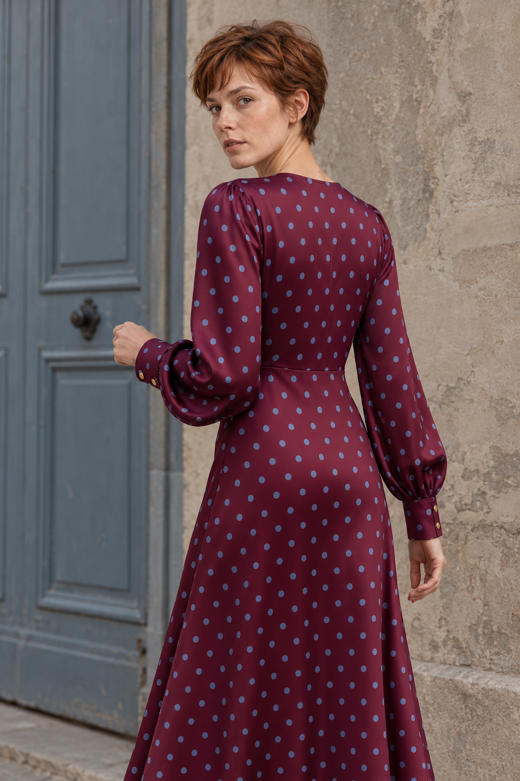 Robe à Pois Midi Manches Longues
