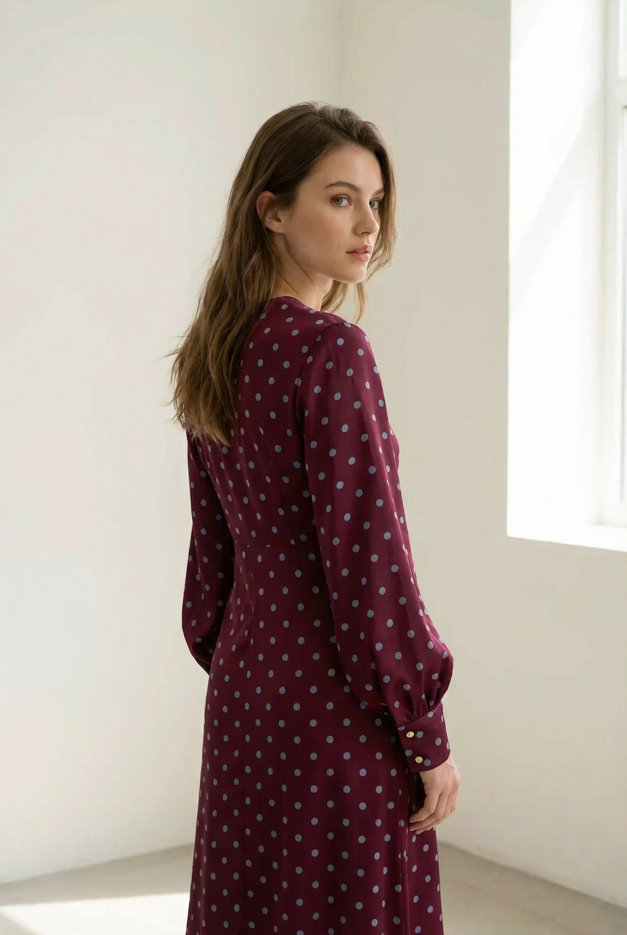 Robe à Pois Midi Manches Longues