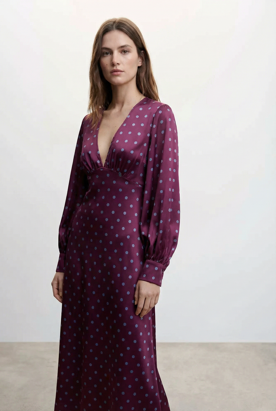 Robe à Pois Midi Manches Longues
