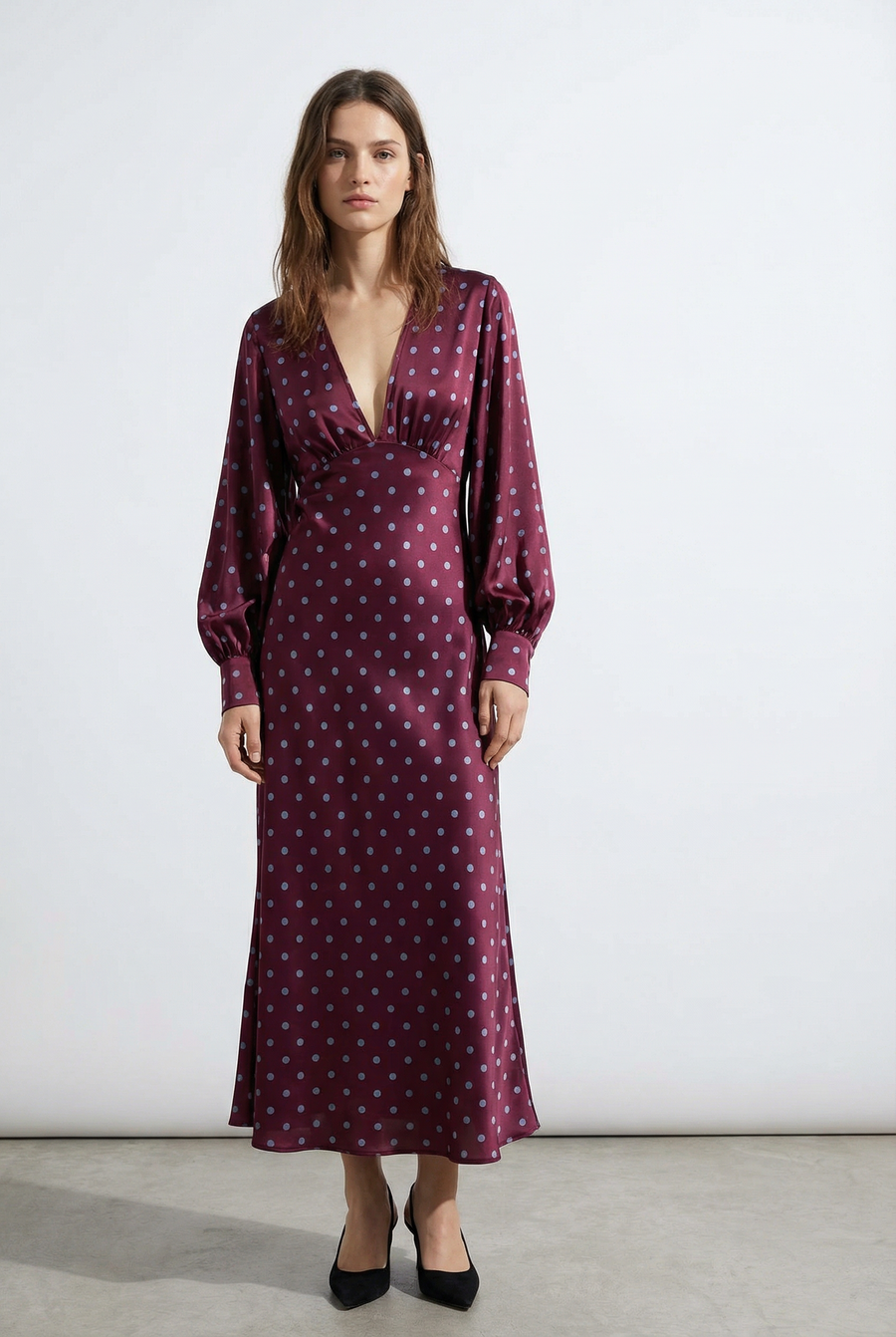Robe à Pois Midi Manches Longues