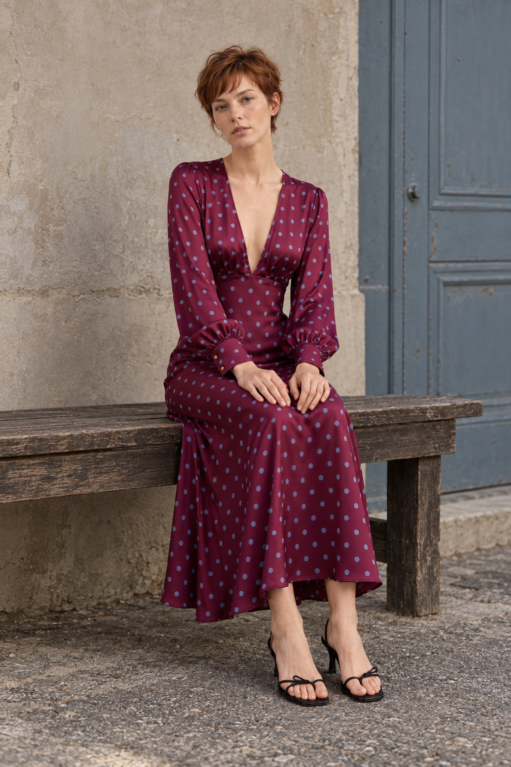 Robe à Pois Midi Manches Longues