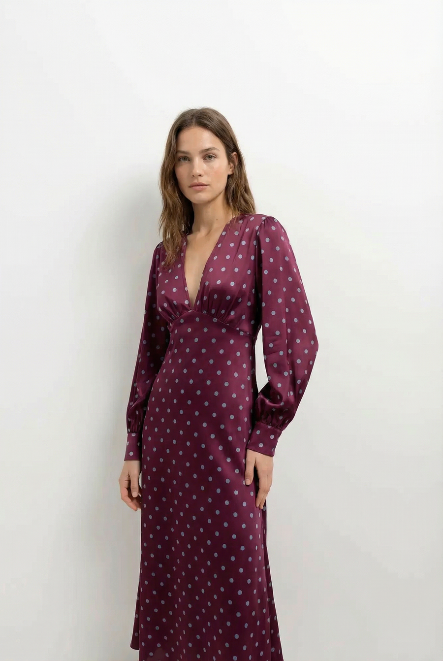 Robe à Pois Midi Manches Longues