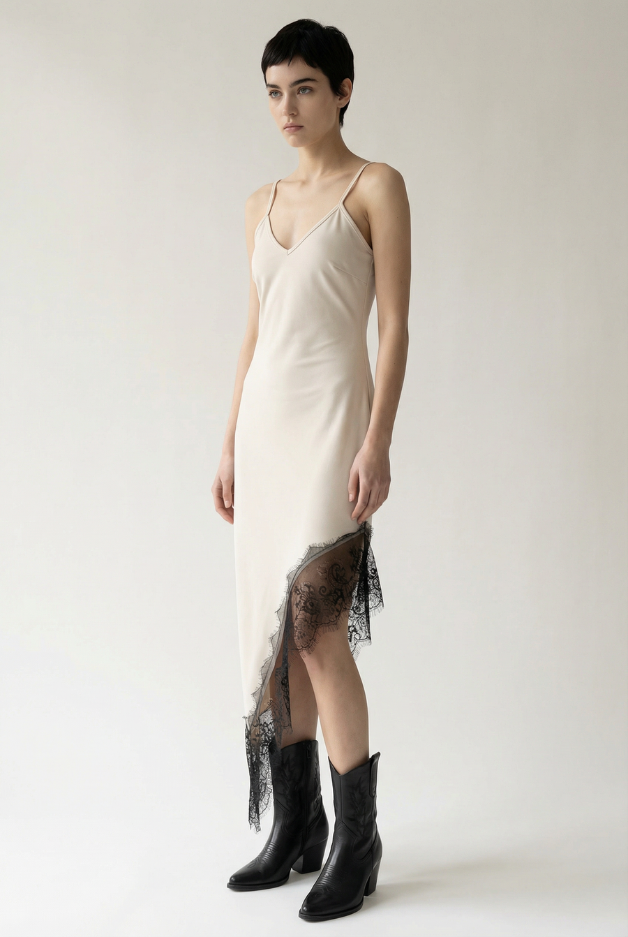 Robe asymétrique dentelle Bretelles fines Tissu extensible