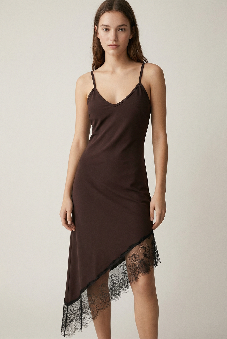 Robe asymétrique dentelle Bretelles fines Tissu extensible