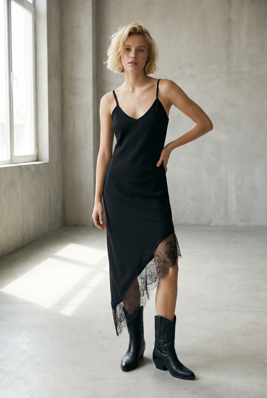 Robe asymétrique dentelle Bretelles fines Tissu extensible