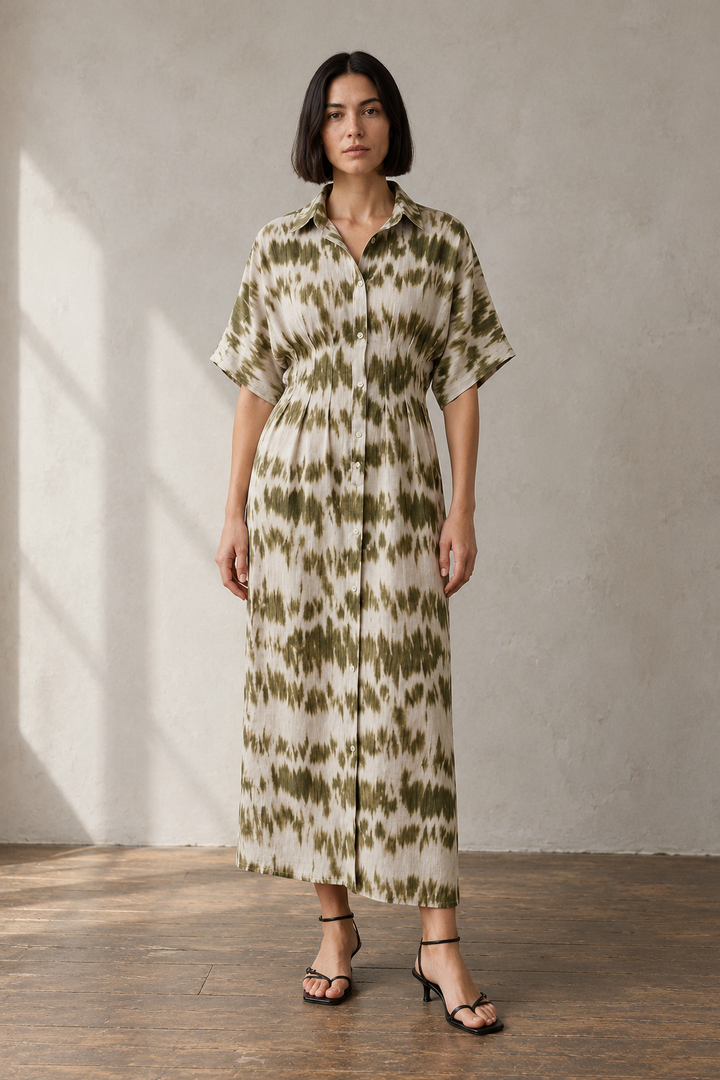 Robe chemise tie-dye kaki et blanc vue principale